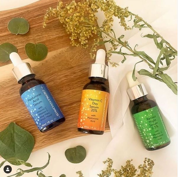 Dermaworks triple serum beauty relaxation skincare spa gift set idea for women hyaluronic acid retinol collagen serum