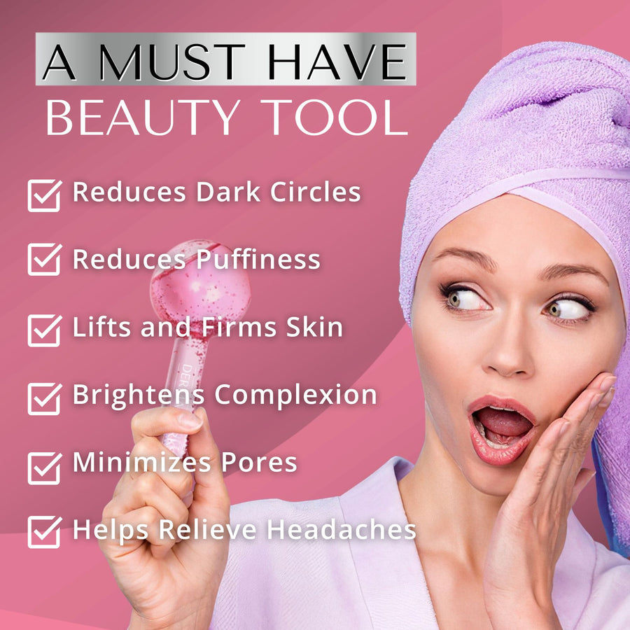 A ‘must have’ beauty tool; reduces puffy eyes and dark circles, lifts and firms skin, brightens complexion, helps relieve headaches and is a great pore minimizer.