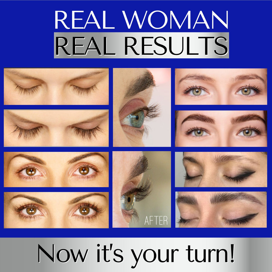 Real women, real results, before and after treatment, eyelashes and eyebrows look fuller and thicker.