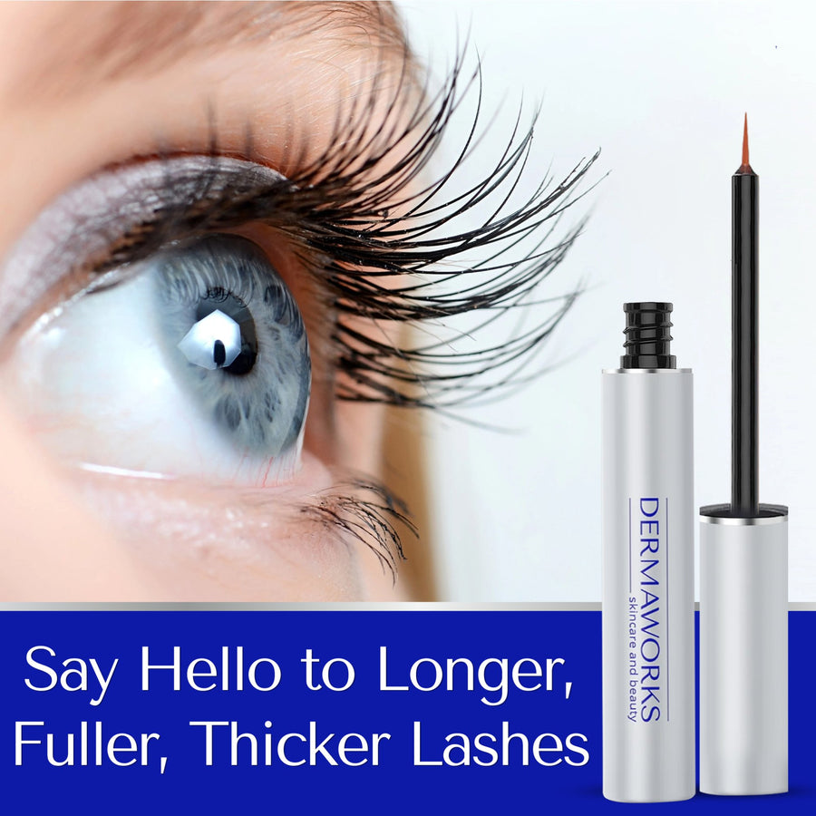 Longer, fuller, and thicker eyelashes achieved using Spectaculash lash serum by Dermaworks.