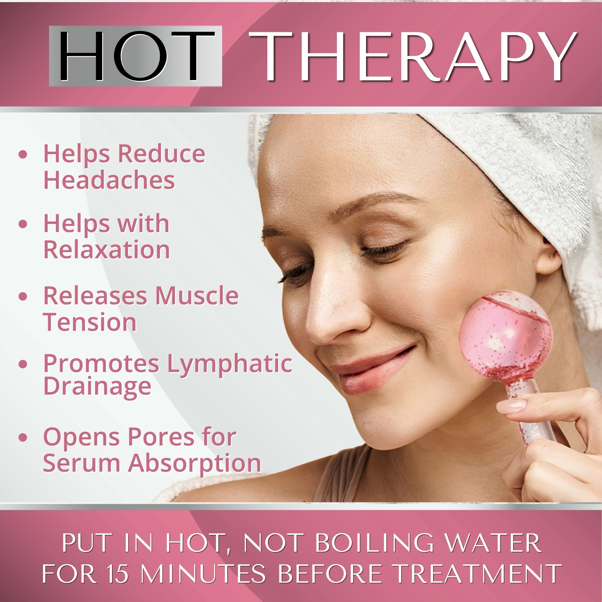 Ice globes for face warm therapy helps reduce headaches, helps with relaxation, releases muscle tension, promotes lymphatic drainage and opens pores to help absorb skincare products.