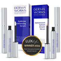 Dermaworks lash and brow serum set for natural, longer and fuller lashes, and fuller, thicker eyebrows.