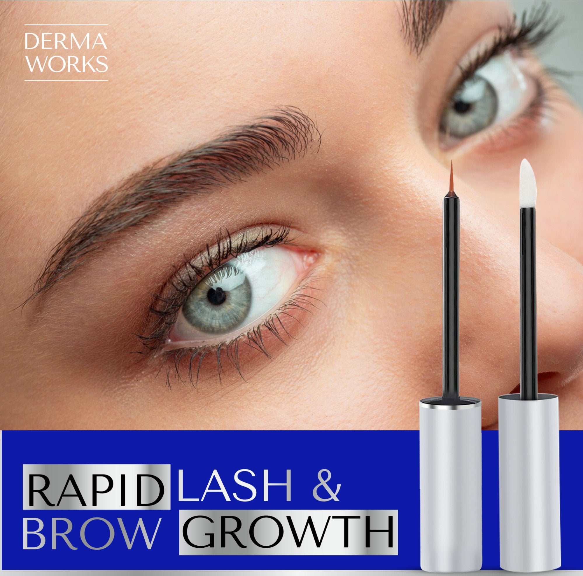 Advanced eyelash serum for growth and thickness, plus advanced rapid brow growth serum, together in a set.