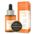 Dermaworks brightening vitamin c face serum with hyaluronic acid and niacinamide. Anti aging skin care. Dark spot correcting glow serum.