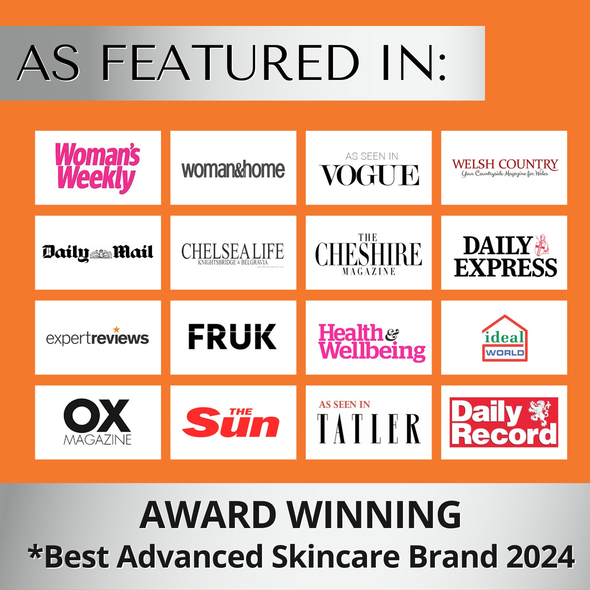 Award winning vitamin c serum for face by Dermaworks, as seen in Woman’s Weekly, The Sun, Expert Reviews, Tatler and Chelsea Life. 