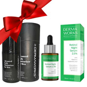 Dermaworks Skincare and Beauty Retinol serum with Hyaluronic acid  for face and neck with man's moisturiser, face cream with santa hat, great christmas gift - skin care bundle