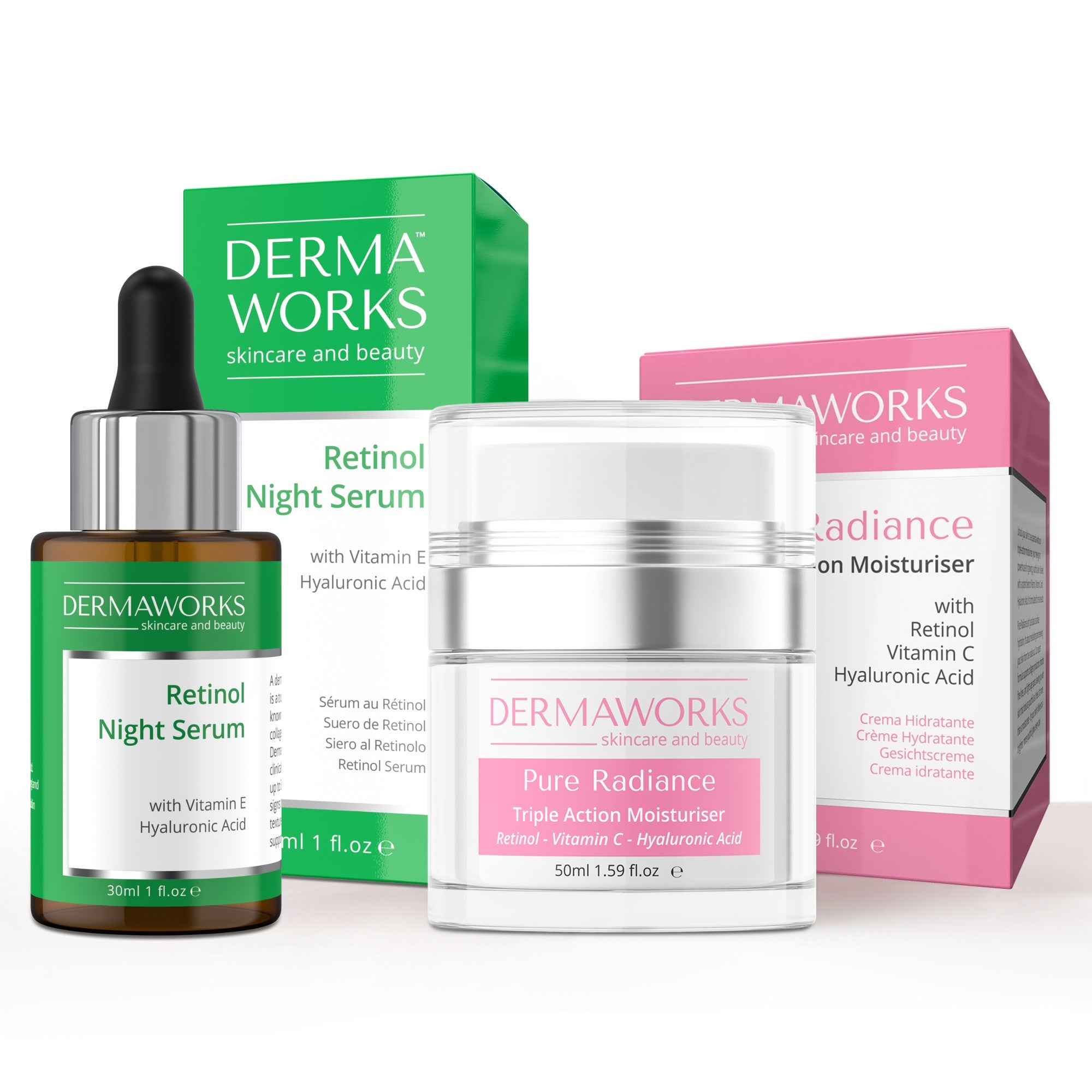 Dermaworks Anti aging bundle with retinol night serum and daily moisturiser for woman