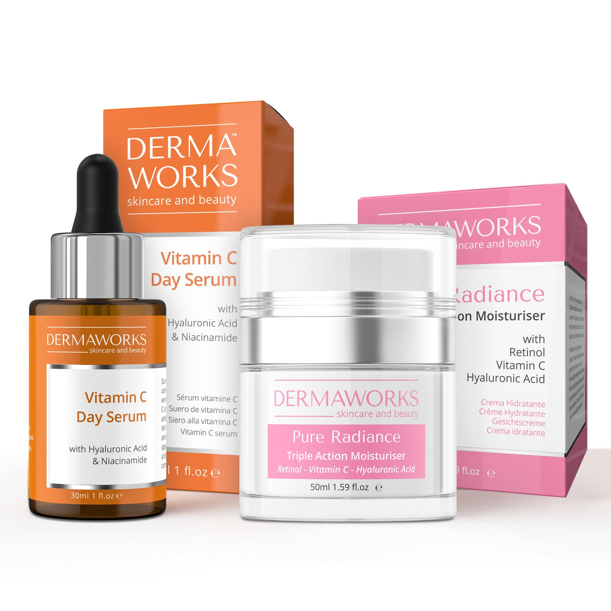 Skincare bundle with Vitamin C serum for face and a hydrating moisturiser for brighter more glowing skin