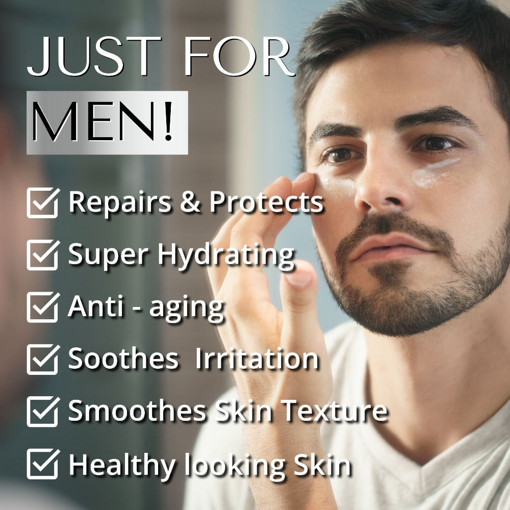 Man applying Dermaworks Mens moisturiser / face cream that is anti aging, hydrating and repairs and protects