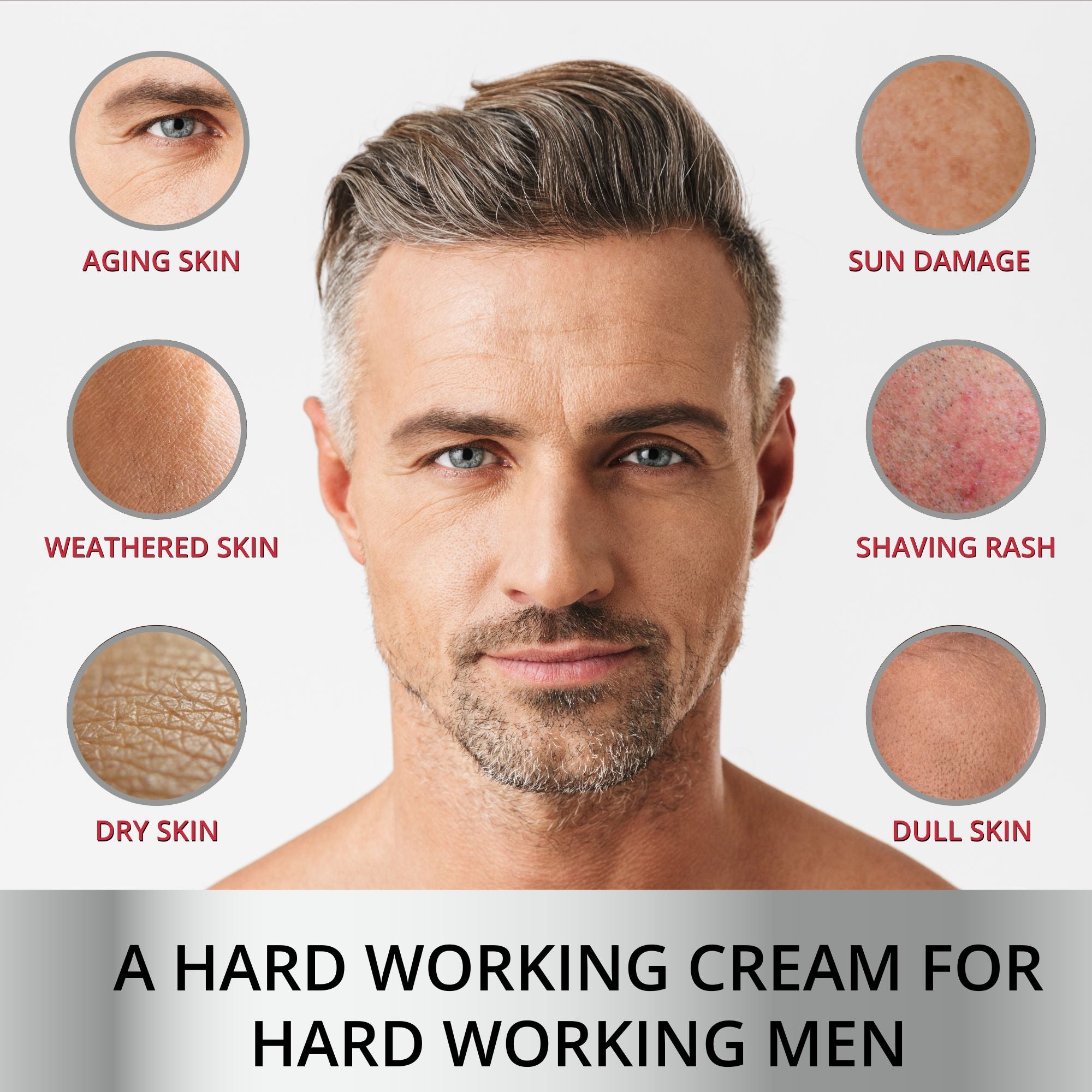 Dermaworks expert moisturiser for men tackles aging skin, sun damage, shaving rash, dry skin and dull skin. It's a hard working cream for hard working men!