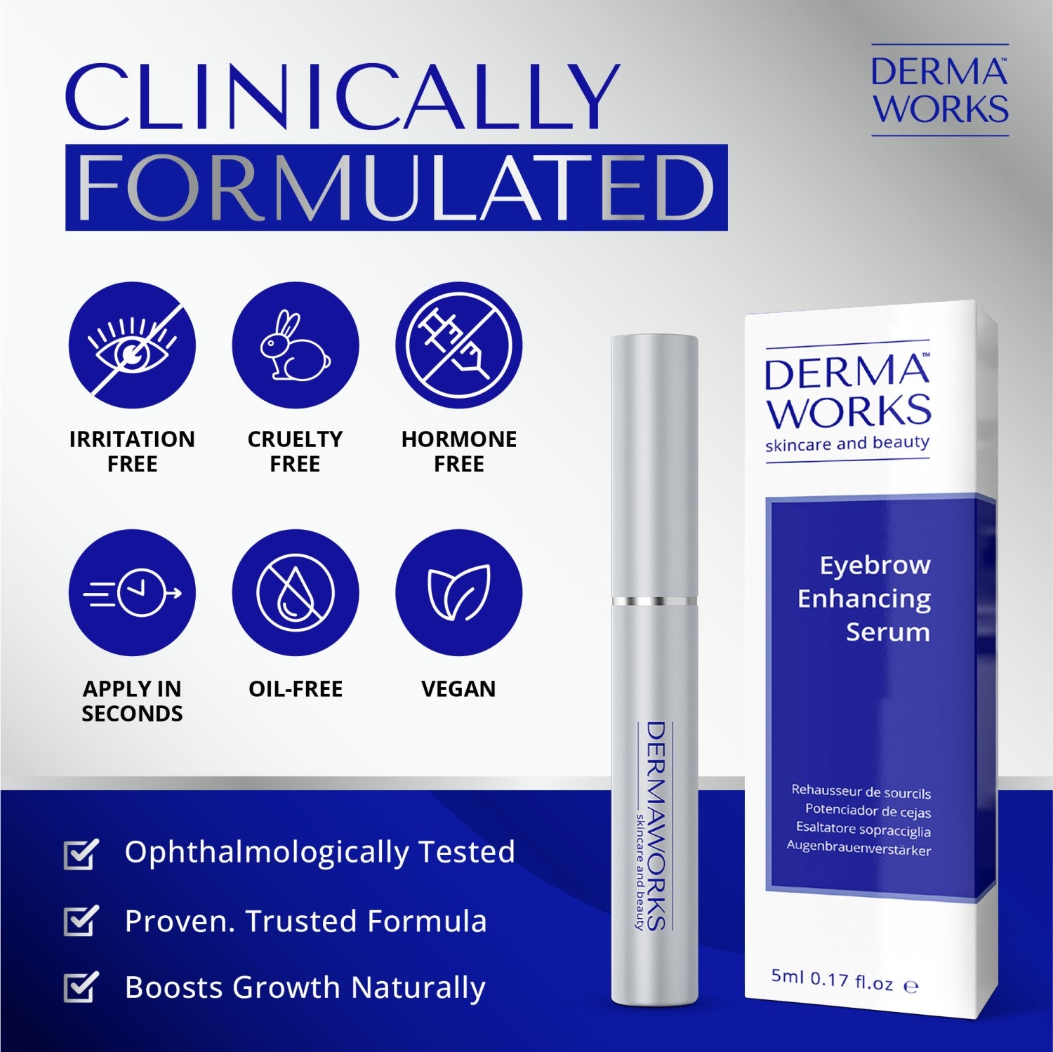 Dermaworks rapid brow serum is proven and trusted to help you grow fuller and thicker eyebrows, naturally in just 60 days.