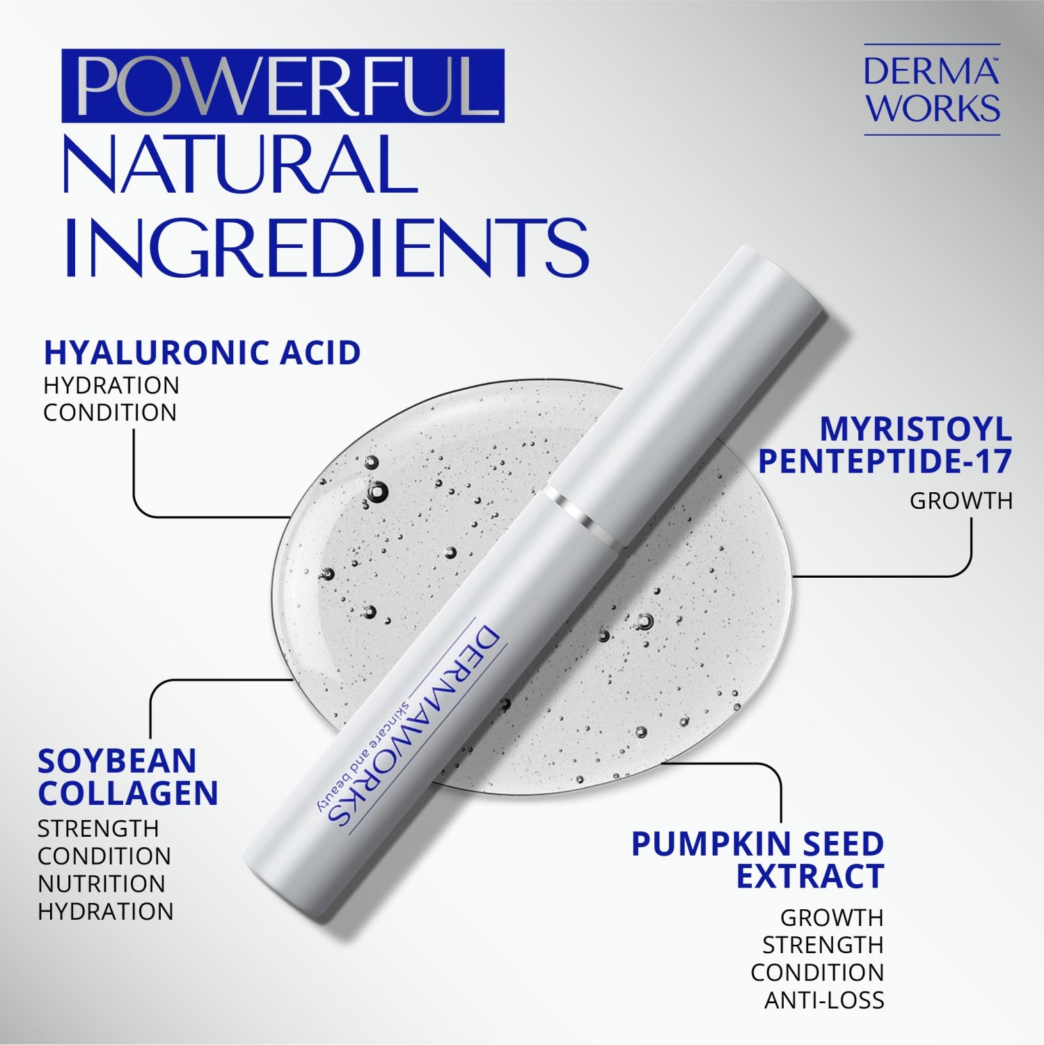 Dermaworks rapid brow growth serum features pumpkin seed extract, hyaluronic acid, soybean collagen and a powerful hair growth peptide.