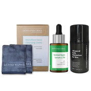Dermaworks men's skincare kit with microfibre face cloths, men's moisturiser and 30ml anti aging retinol serum.