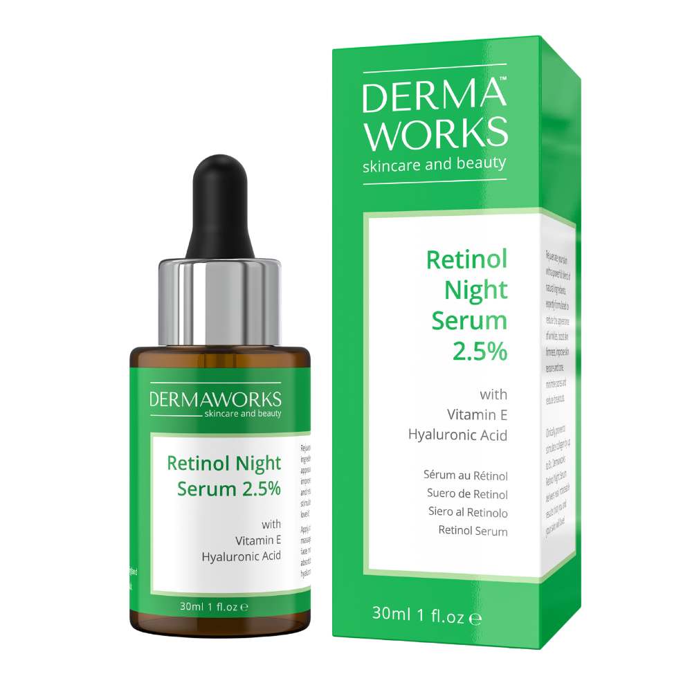 Dermaworks men's anti aging, anti wrinkle skin combo features a powerful expert moisturiser and a skin renewing retinol night serum for youthful looking skin.