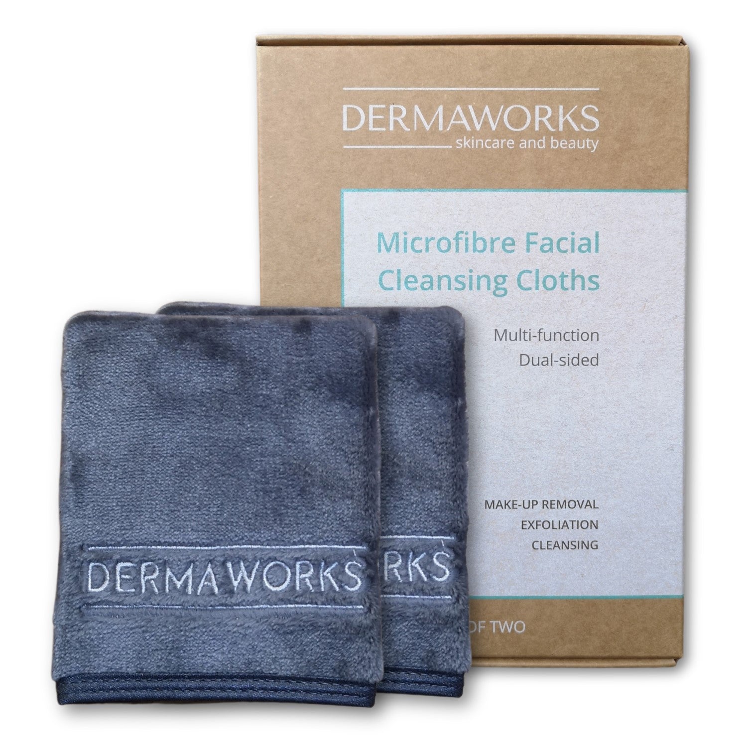 Dermaworks reusable microfibre flannel face cloth and make up remover. Deep cleansing and exfoliating.