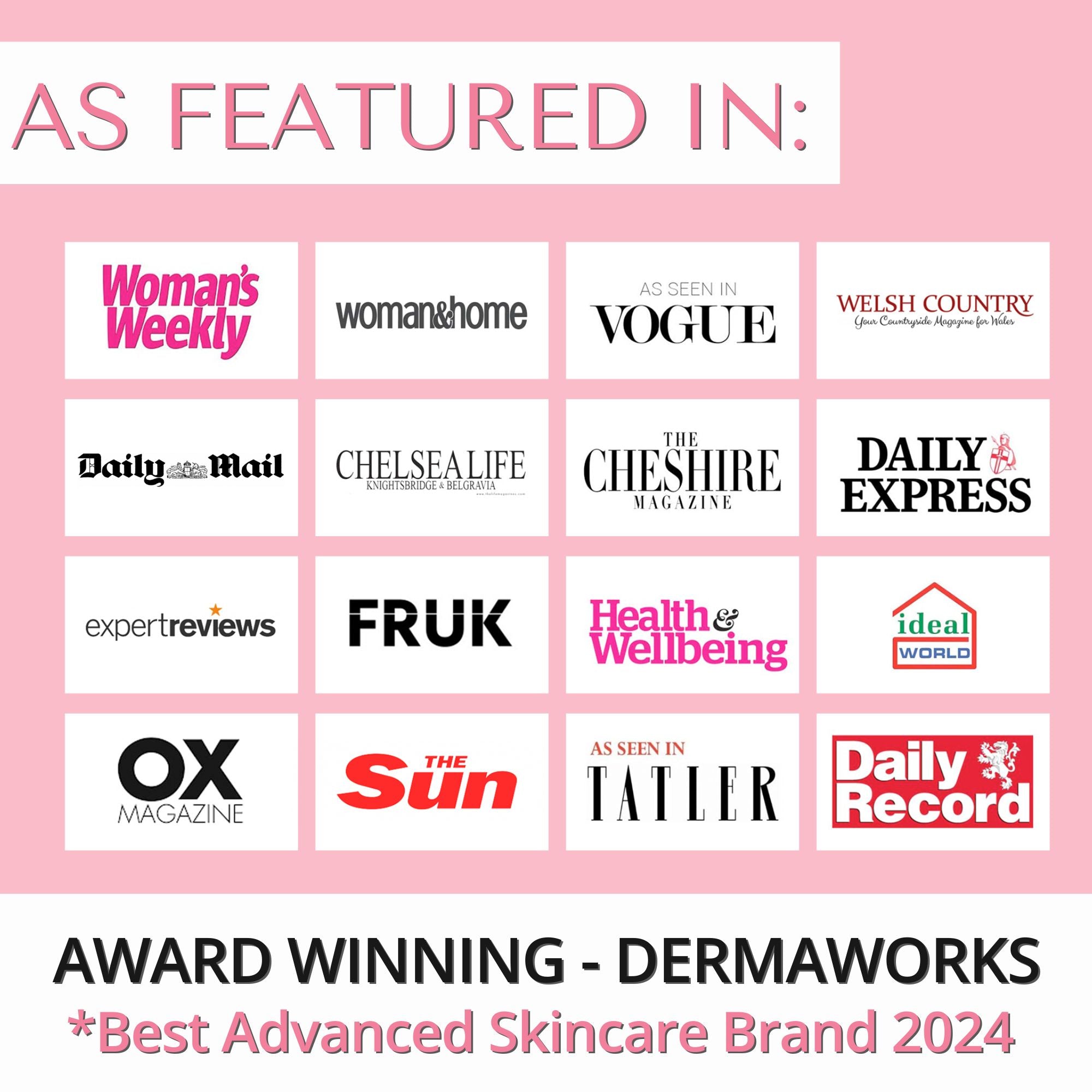 Award winning skincare from Dermaworks skincare and beauty, as featured in Tatler, Vogue magazine and Chelsea life.