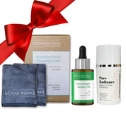 Dermaworks skincare and Beauty woman's gift set with microfibre flannel face cloths, resurfacing retinol night serum and moisturising face cream.