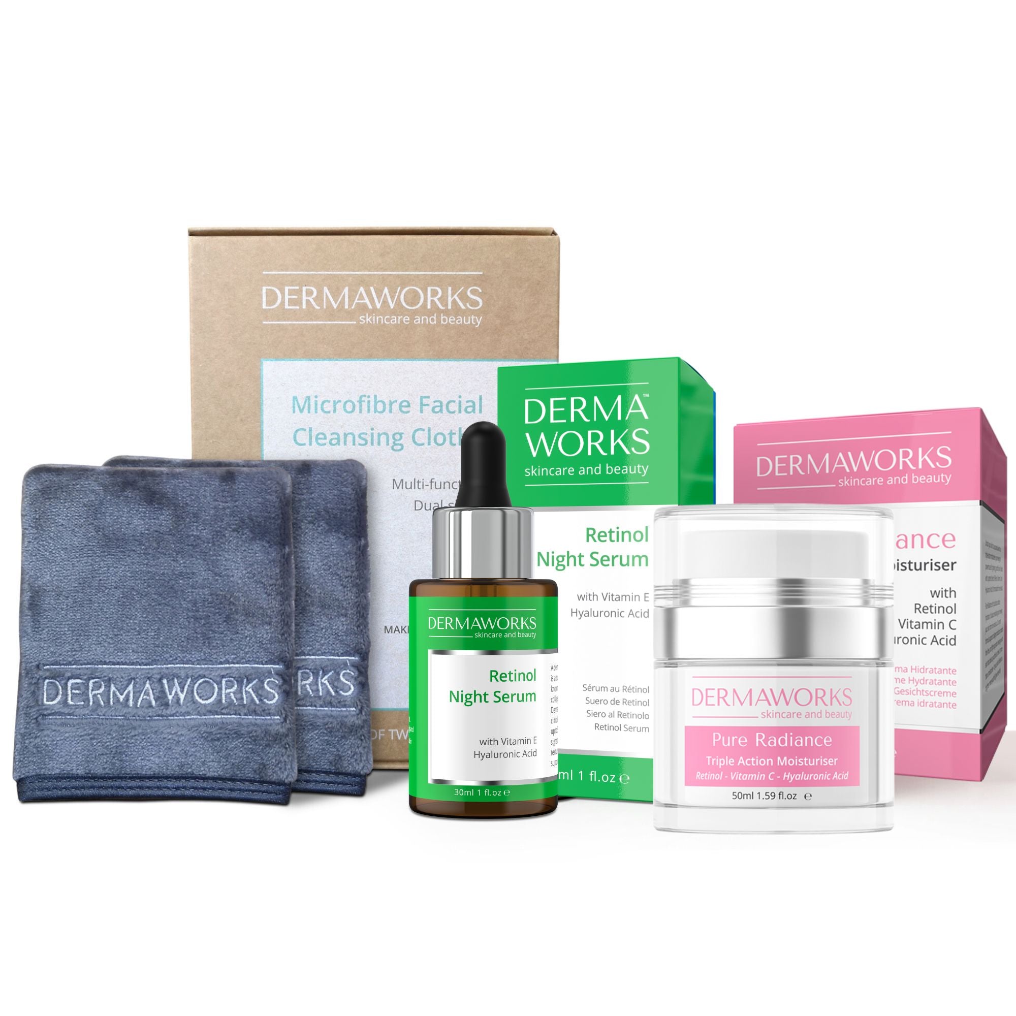 Women's Anti-Aging Skincare Bundle: Face Cloths, Serum & Moisturiser