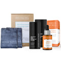 Complete men’s skincare kit featuring a face cloth, vitamin C serum, and nourishing face cream to cleanse, hydrate, and revitalize skin.
