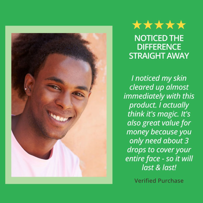 Positive review from a customer highlighting the effectiveness of the men’s retinol serum on skin appearance