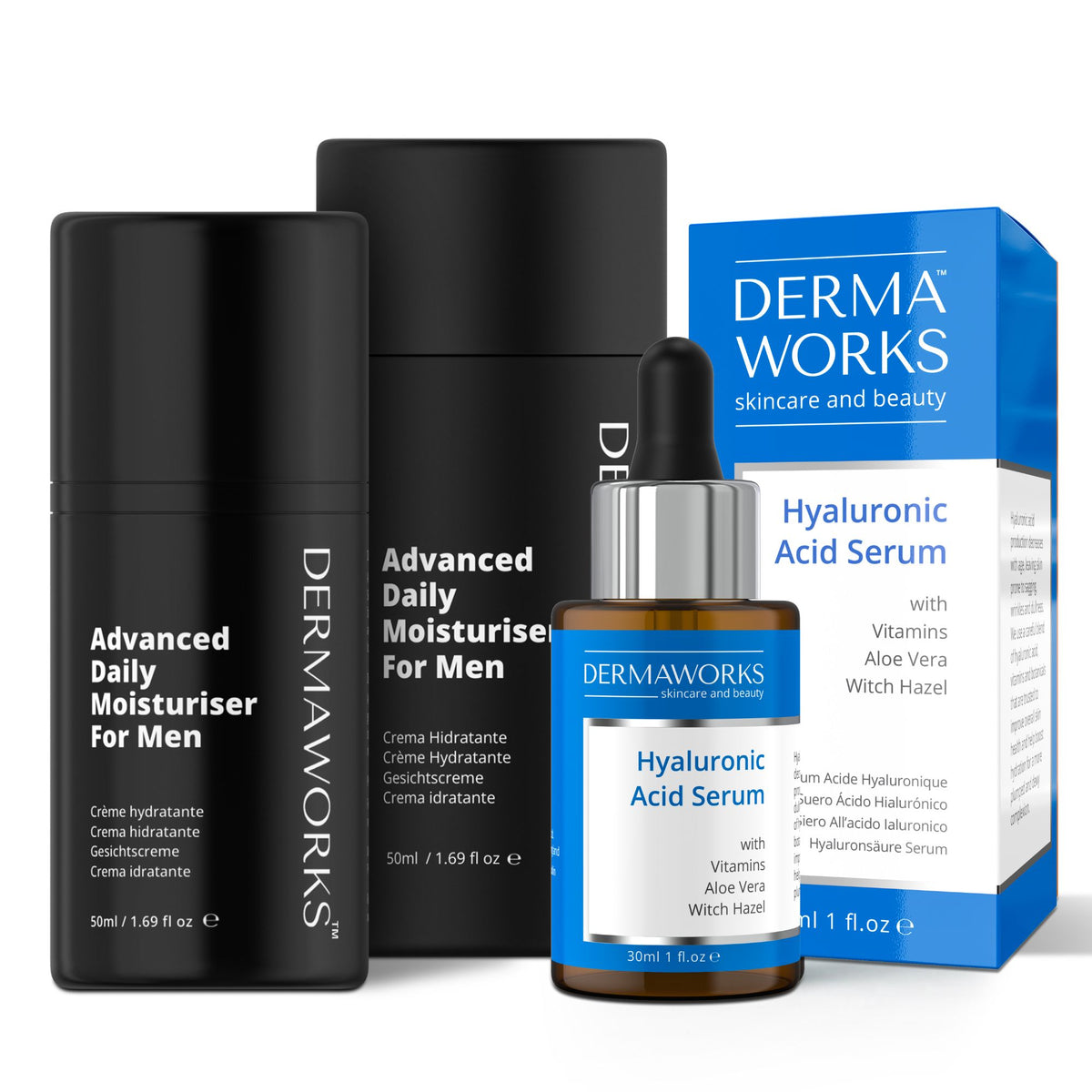 Men's Hydrating Skincare Set - Hyaluronic Acid Serum + Moisturiser