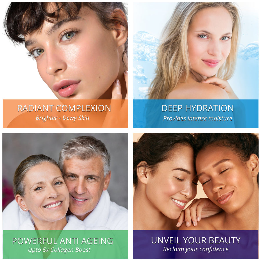 Get brighter, dewy skin, up to 5x collagen boost, and unveil your beauty with our powerful anti-aging skincare gift set.
