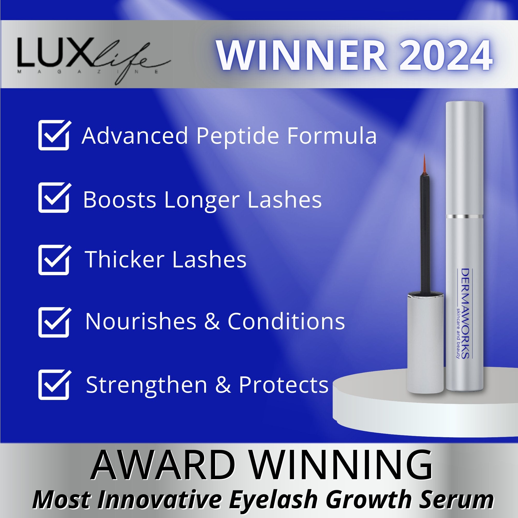 Spectaculash award winning advanced peptide formula eyelash growth serum, nourishes, conditions and boosts longer lashes.
