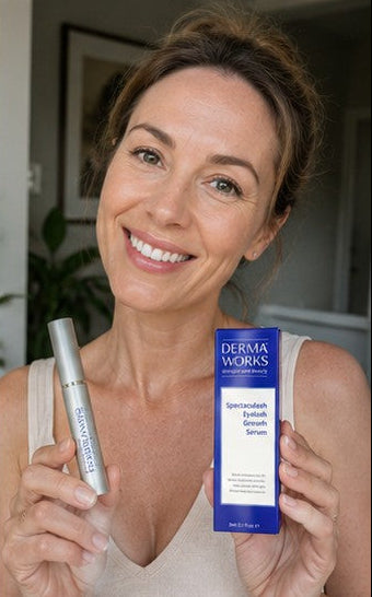 Customer using Dermaworks Spectaculash Lash Serum
