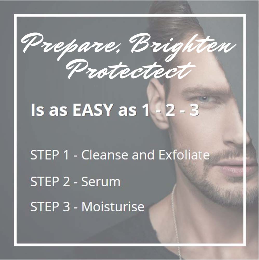 prepare brighten protect cleanse exfoliate face serum moisturise hydrate post shave irritation dry skin
