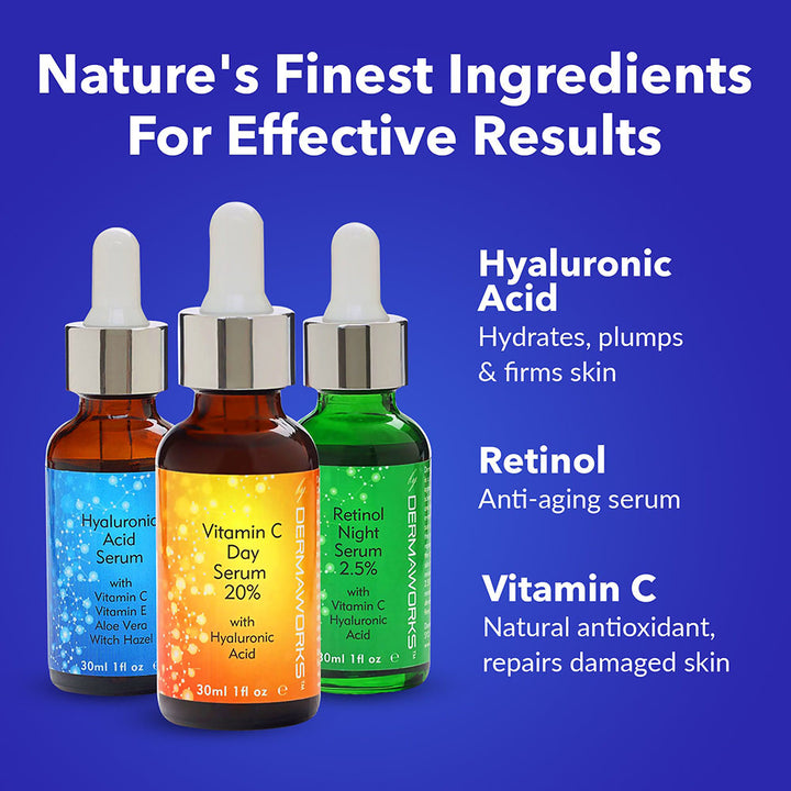 natures finest ingredients effective results hyaluronic acid hydrates plumps firms skin retinol powerful anti aging vitamin c antioxidant repair damaged skin naturally