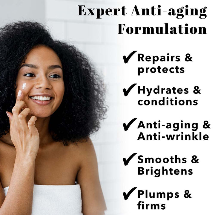 expert anti aging formula repairs and protects skin hydrates and lifts wrinkles smooths and firms facial skin