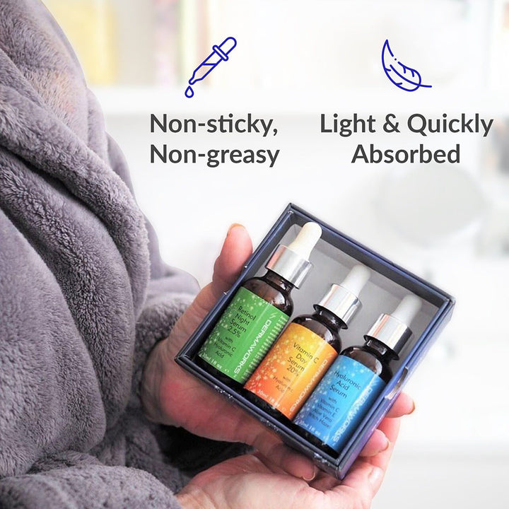 non greasy non sticky quick absorbed natural cruelty free organic vegan formula best skincare anti aging serum set 2023