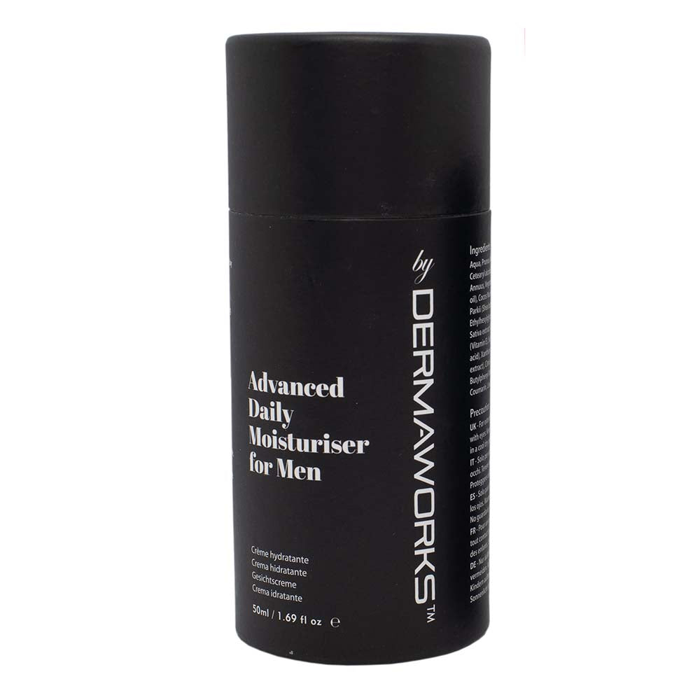 dermaworks advanced daily moisturizer for men recyclable outer cardboard tube