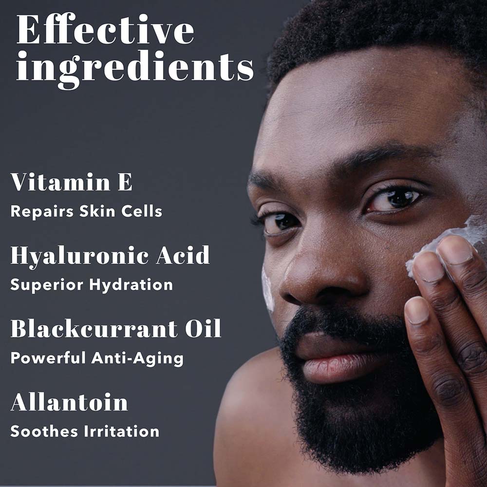 mens moisturiser with vitamin e hyaluronic acid blackcurrant oil and allatoin
